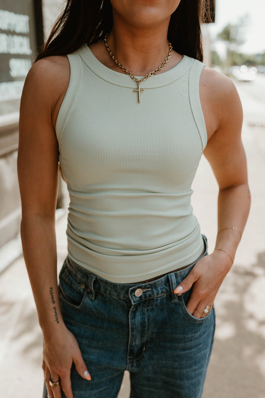 PISTACHIO REVERSIBLE RIBBED KNIT TANK