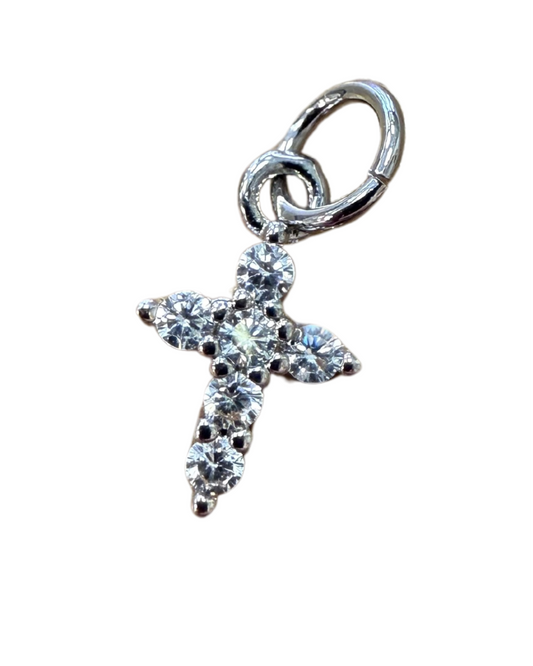 MINI SILVER DIAMOMD CROSS CHARM