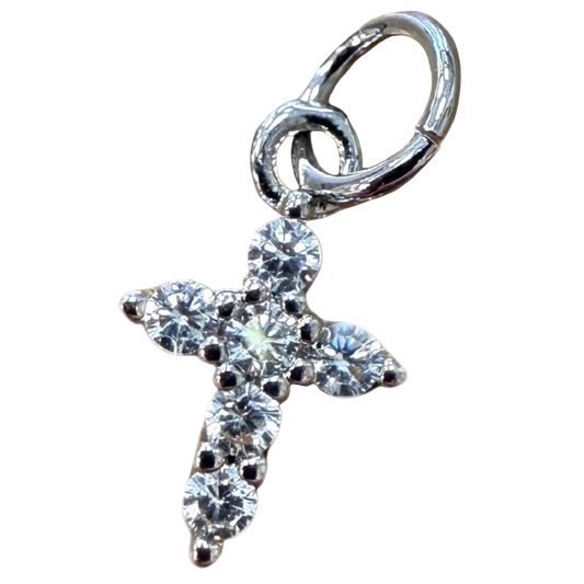 MINI SILVER DIAMOMD CROSS CHARM