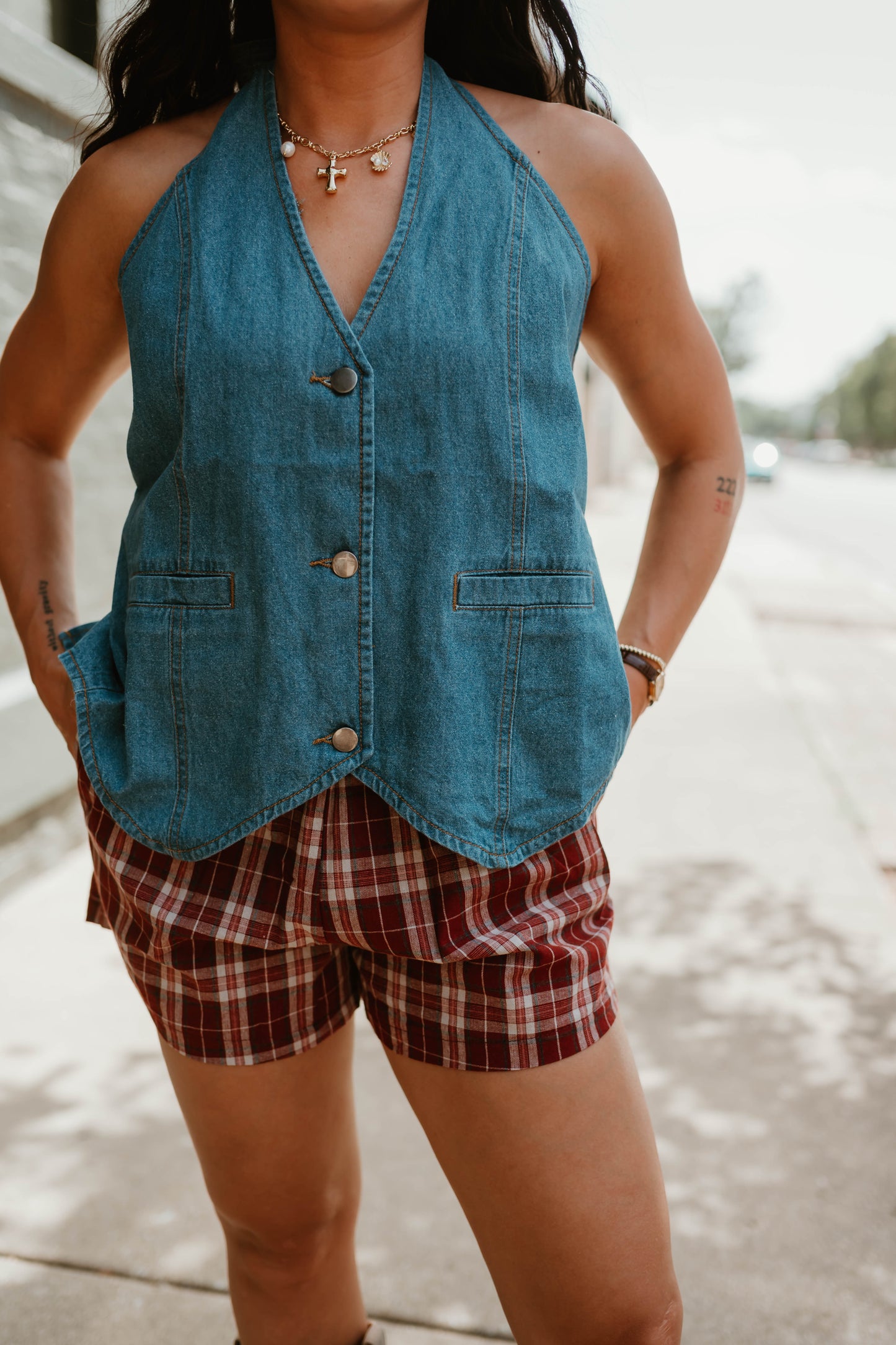 PLAID ELASTIC WAIST SHORTS
