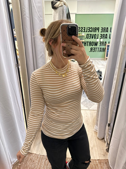 TAN + IVORY STRIPED LONG SLEEVE