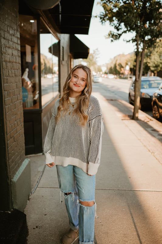 BLACK + IVORY TWO TONE SWEATER