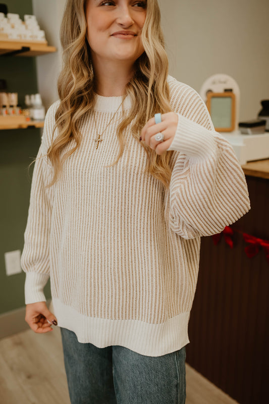 BEIGE TWO TONE SWEATER