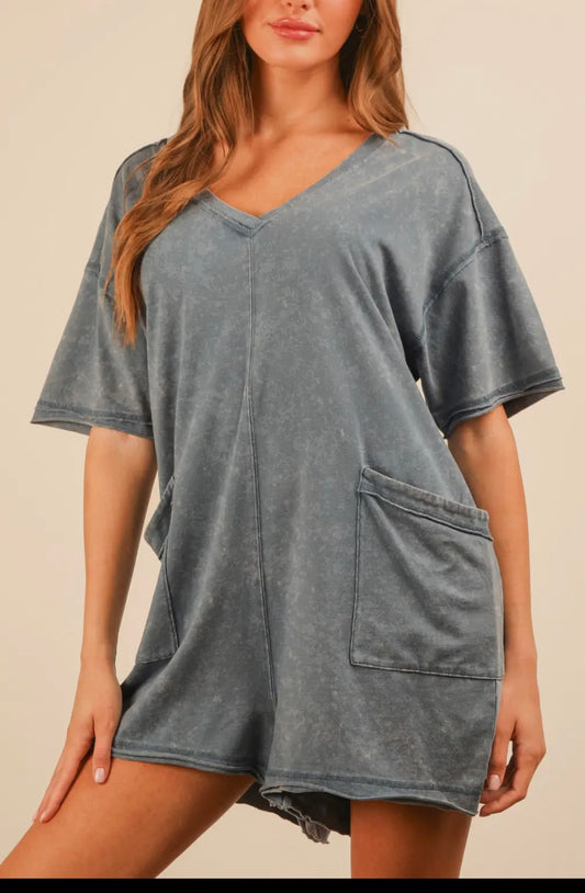 BLUE MINERAL WASH ROMPER