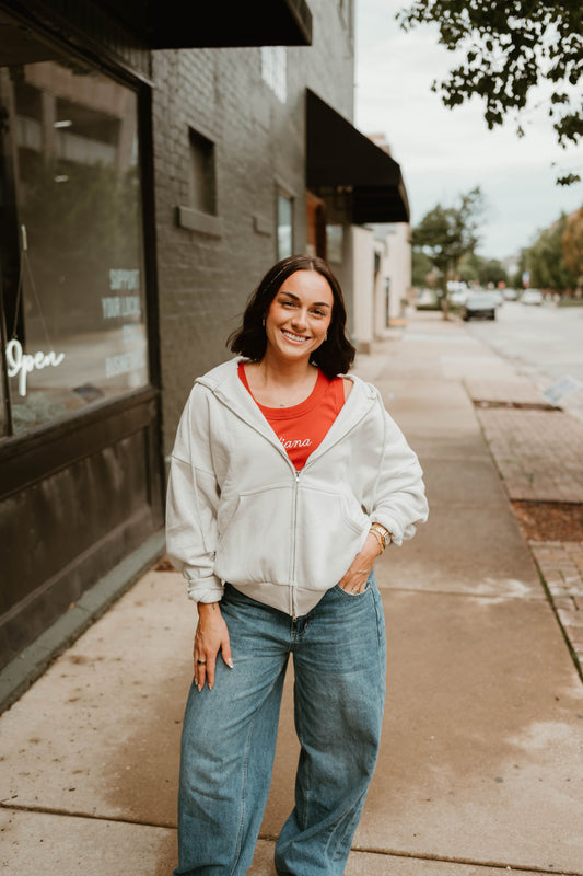 IVORY BOYFRIEND ZIP UP HOODIE
