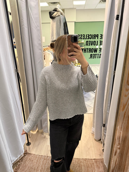 GRAY MOCK NECK SWEATER