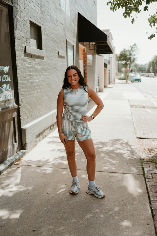 SAGE STRIPED TANK + SHORTS SET