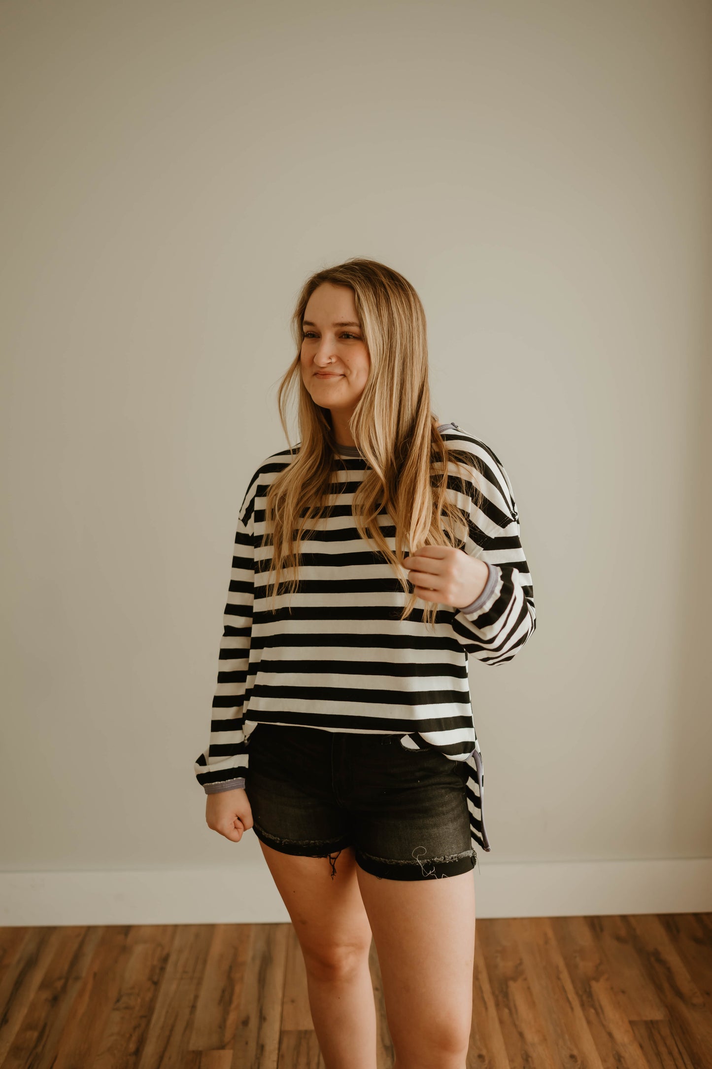 BLACK + IVORY STRIPED LONG SLEEVE