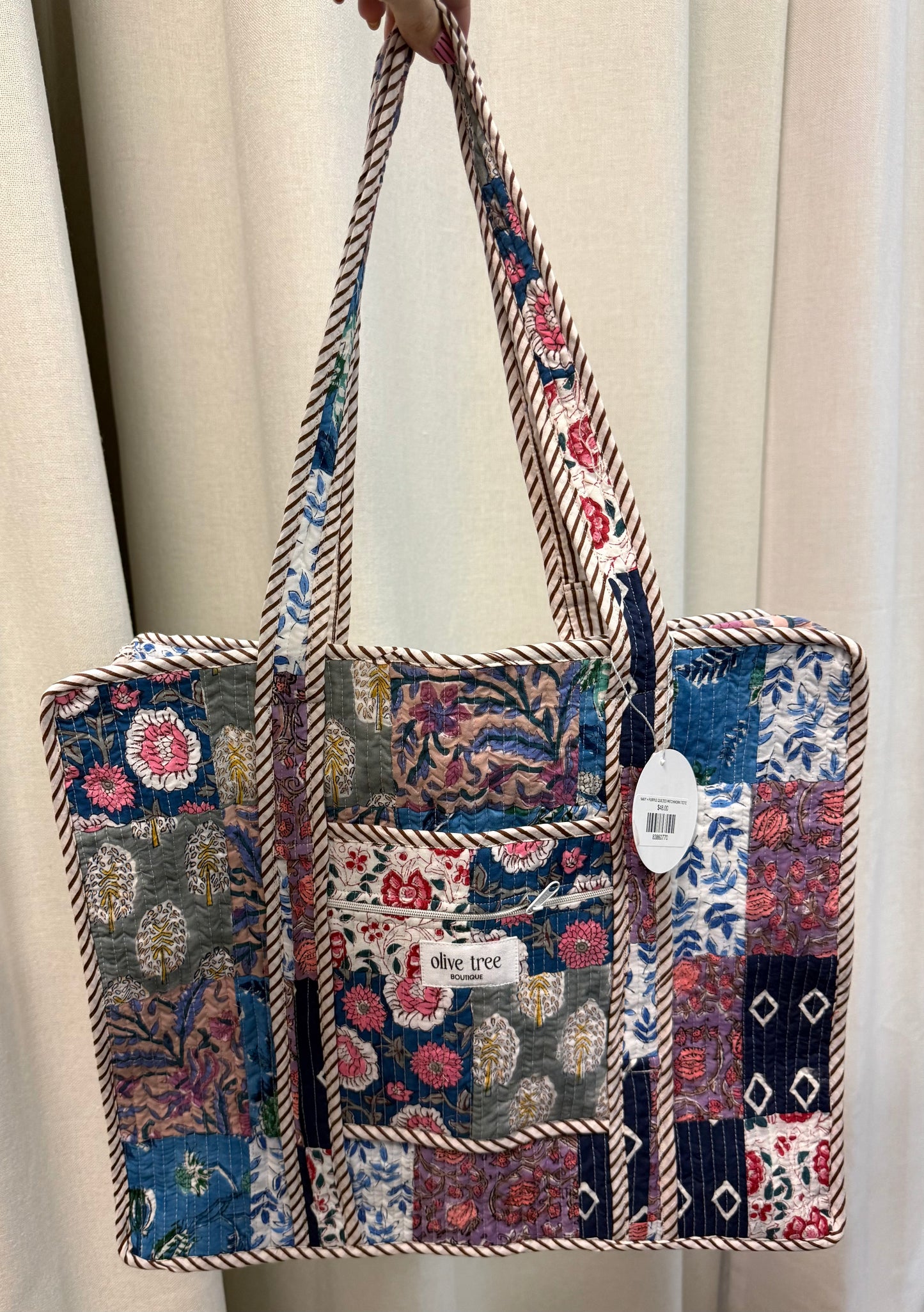 NAVY + PURPLE QUILTED PATCHWORK TOTE