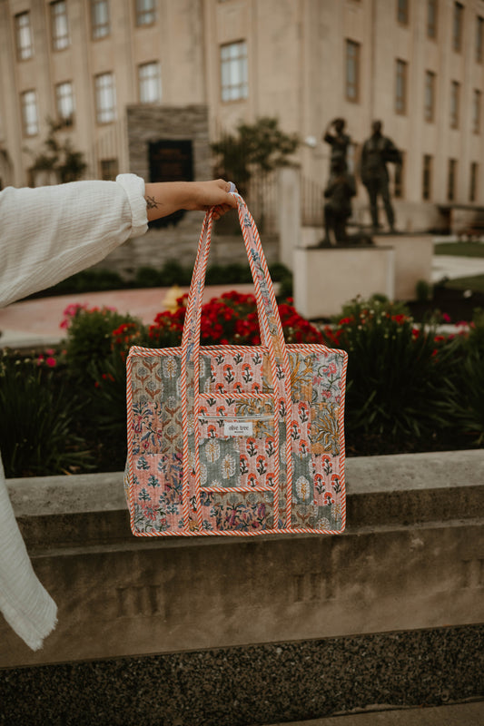 SAGE + PINK PATCH QUILTED TOTE BAG