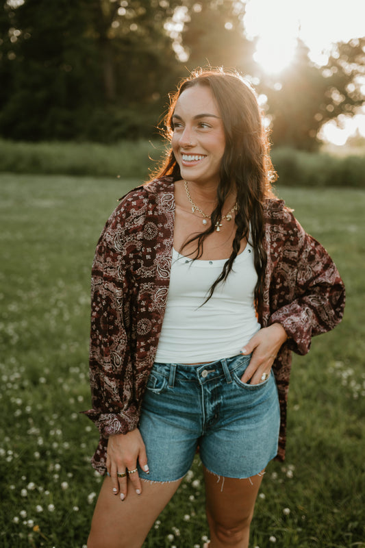 SATIN BANDANA BOYFRIEND BUTTON UP