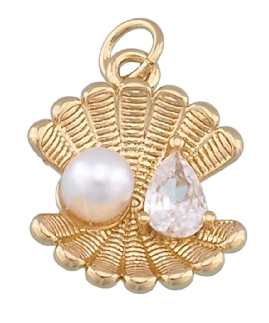 GOLD PEARL DIAMOND SHELL CHARM