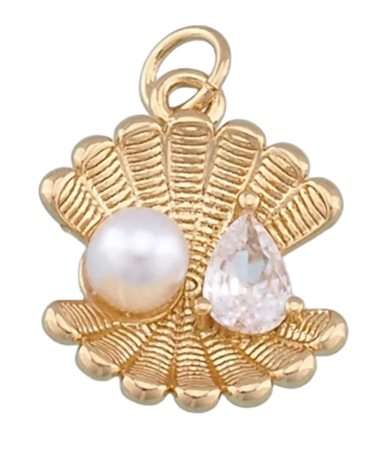 GOLD PEARL DIAMOND SHELL CHARM