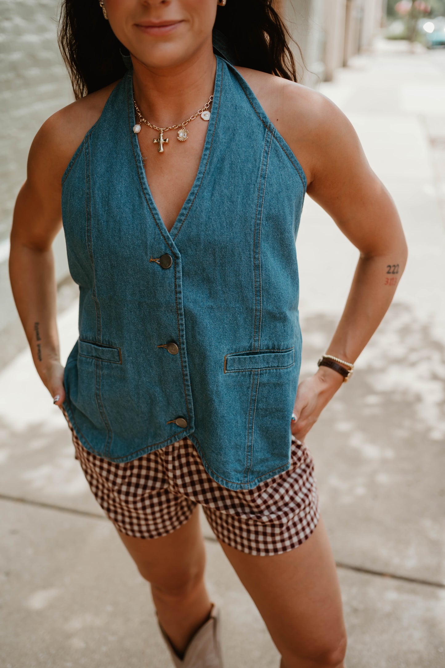 RED GINGHAM ELASTIC WAIST SHORTS