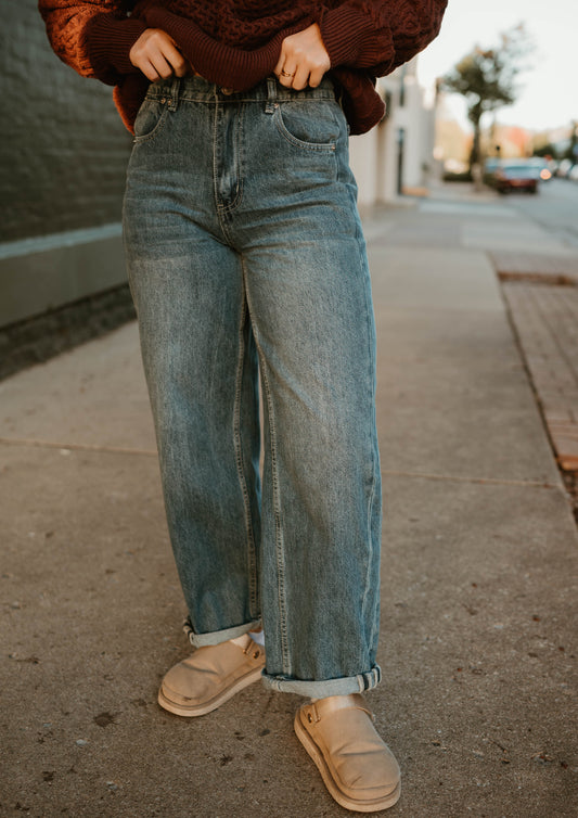 NON STRETCH SLIM SEMI BARREL JEANS