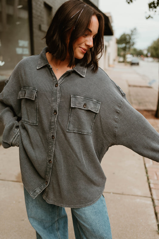 GRAY MINERAL WASH WAFFLE SHACKET