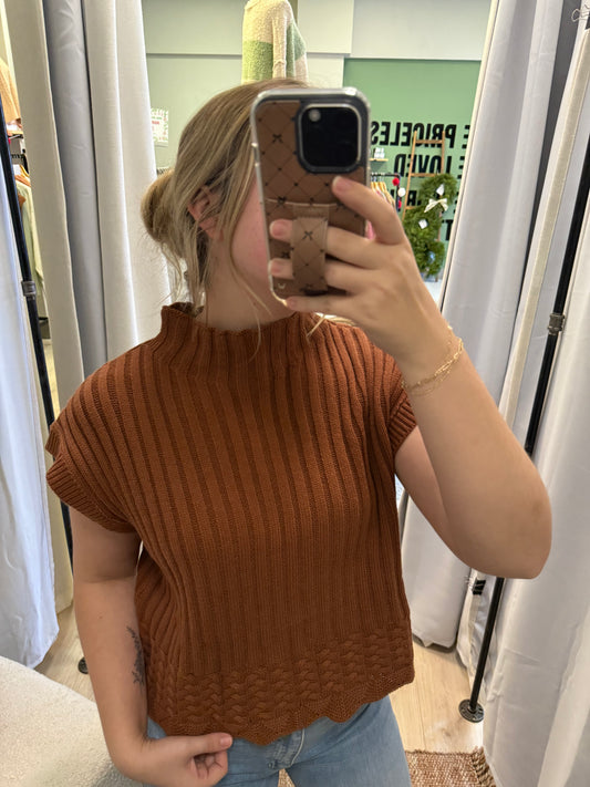 RUST TURTLE NECK SWEATER VEST