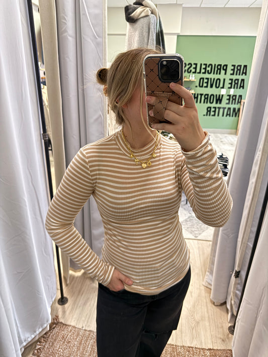 TAN + IVORY STRIPED LONG SLEEVE