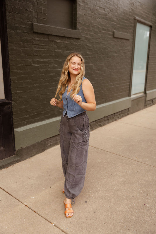 GRAY CARGO JOGGER BOTTOMS