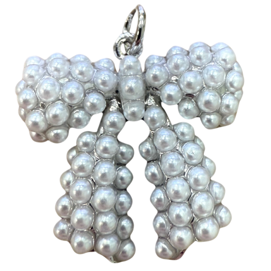SILVER PEARL BOW CHARM