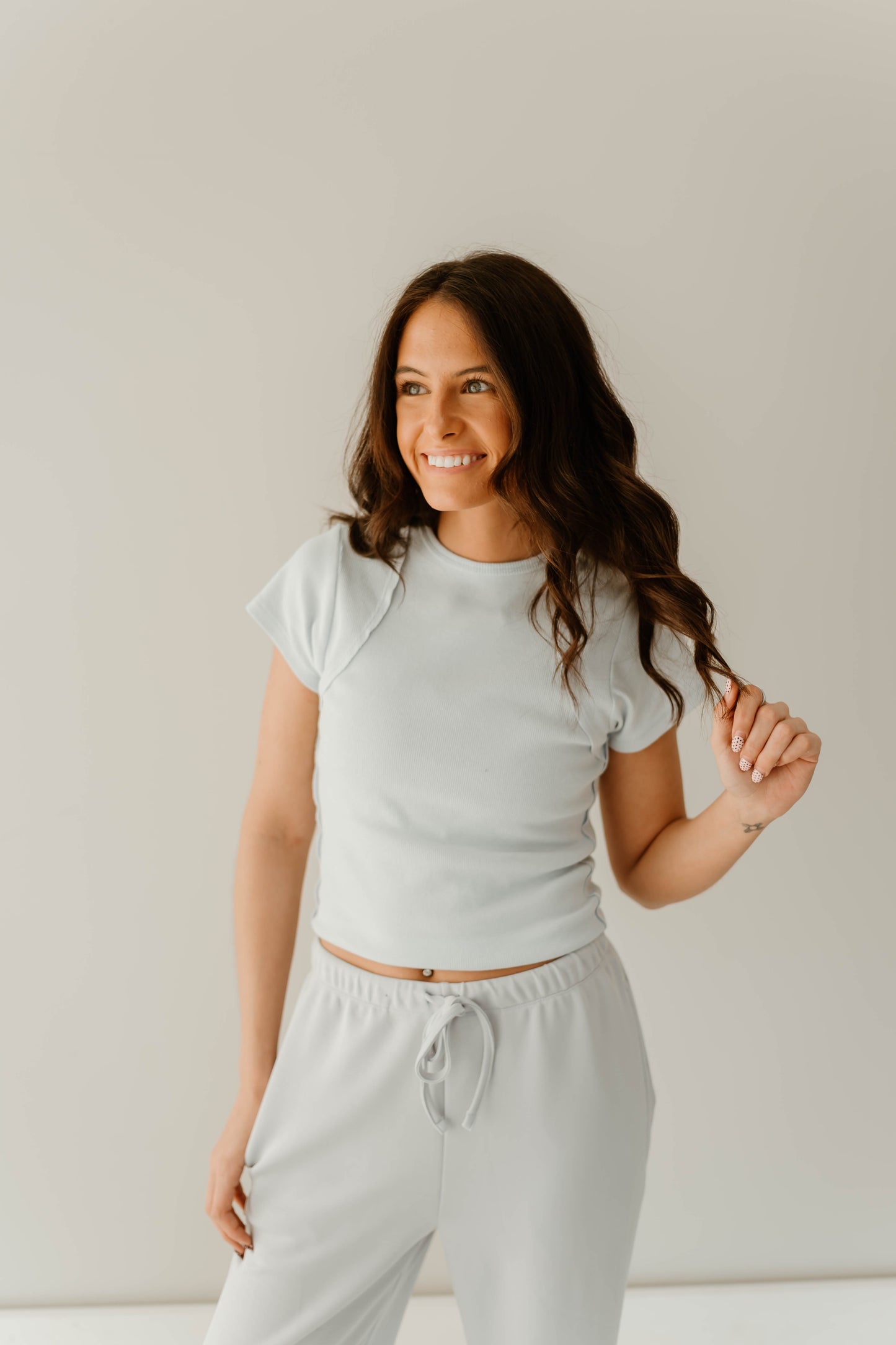 BABY BLUE SHORT SLEEVE + WIDE LEG LOUNGE SET
