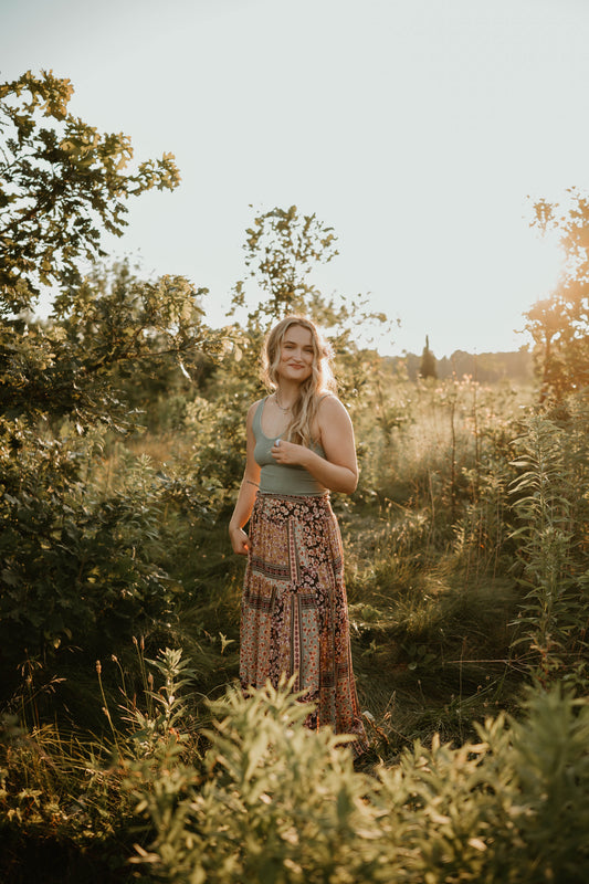 FLORAL PATCH PATTERN MAXI SKIRT