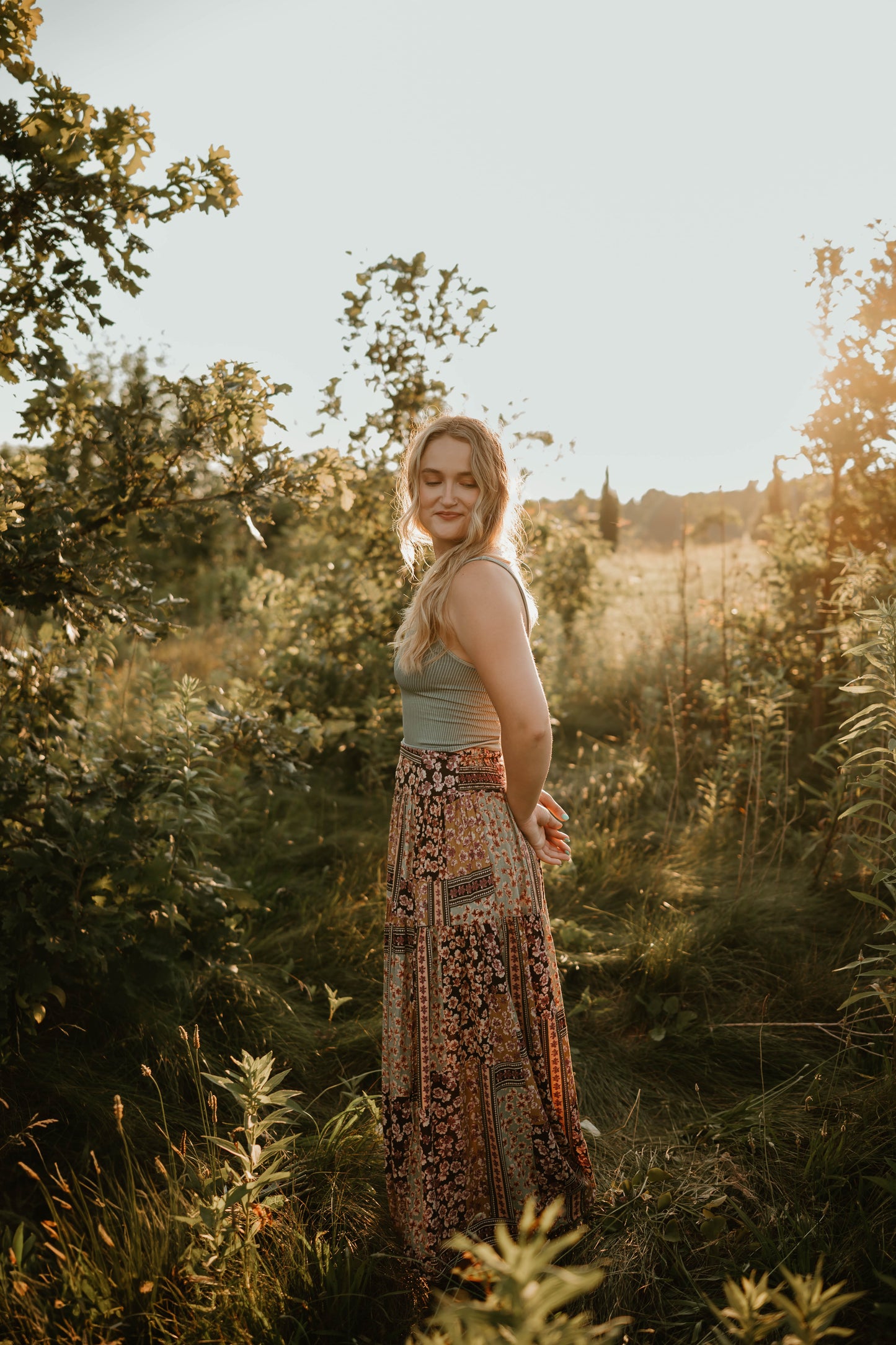 FLORAL PATCH PATTERN MAXI SKIRT