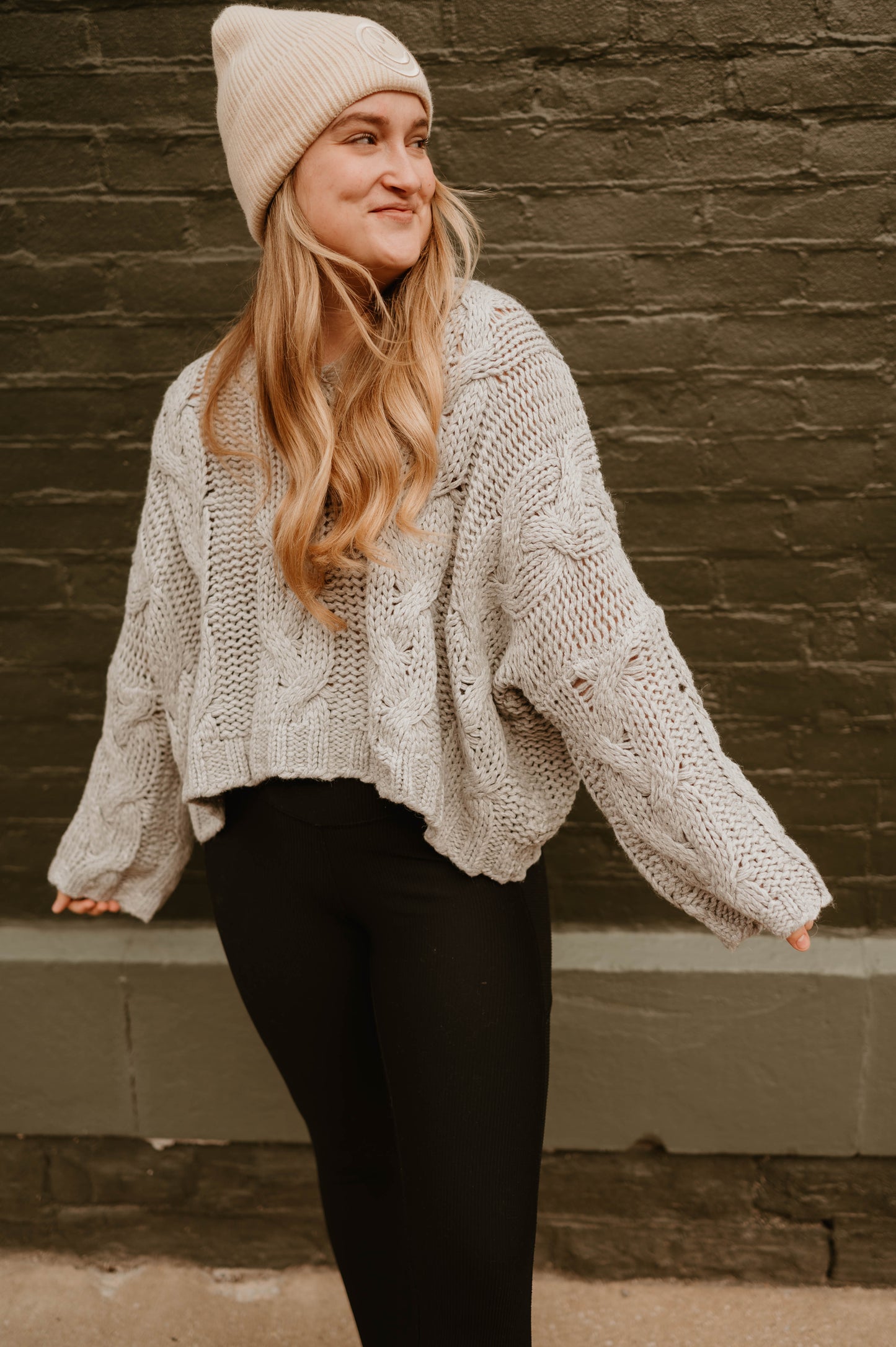 GRAY SLOUCHY V NECK SWEATER