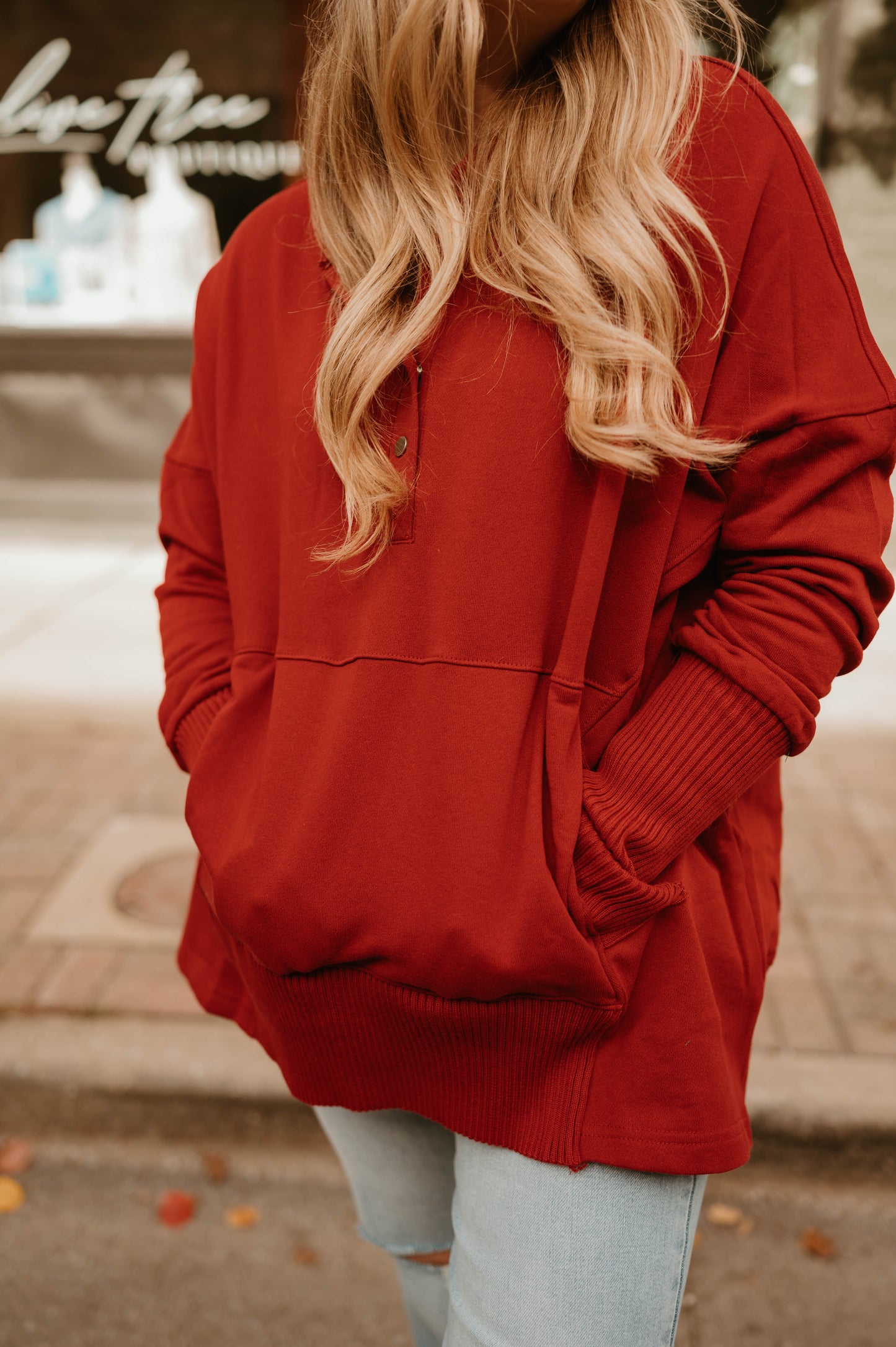 RED HENLEY PULLOVER SWEATSHIRT