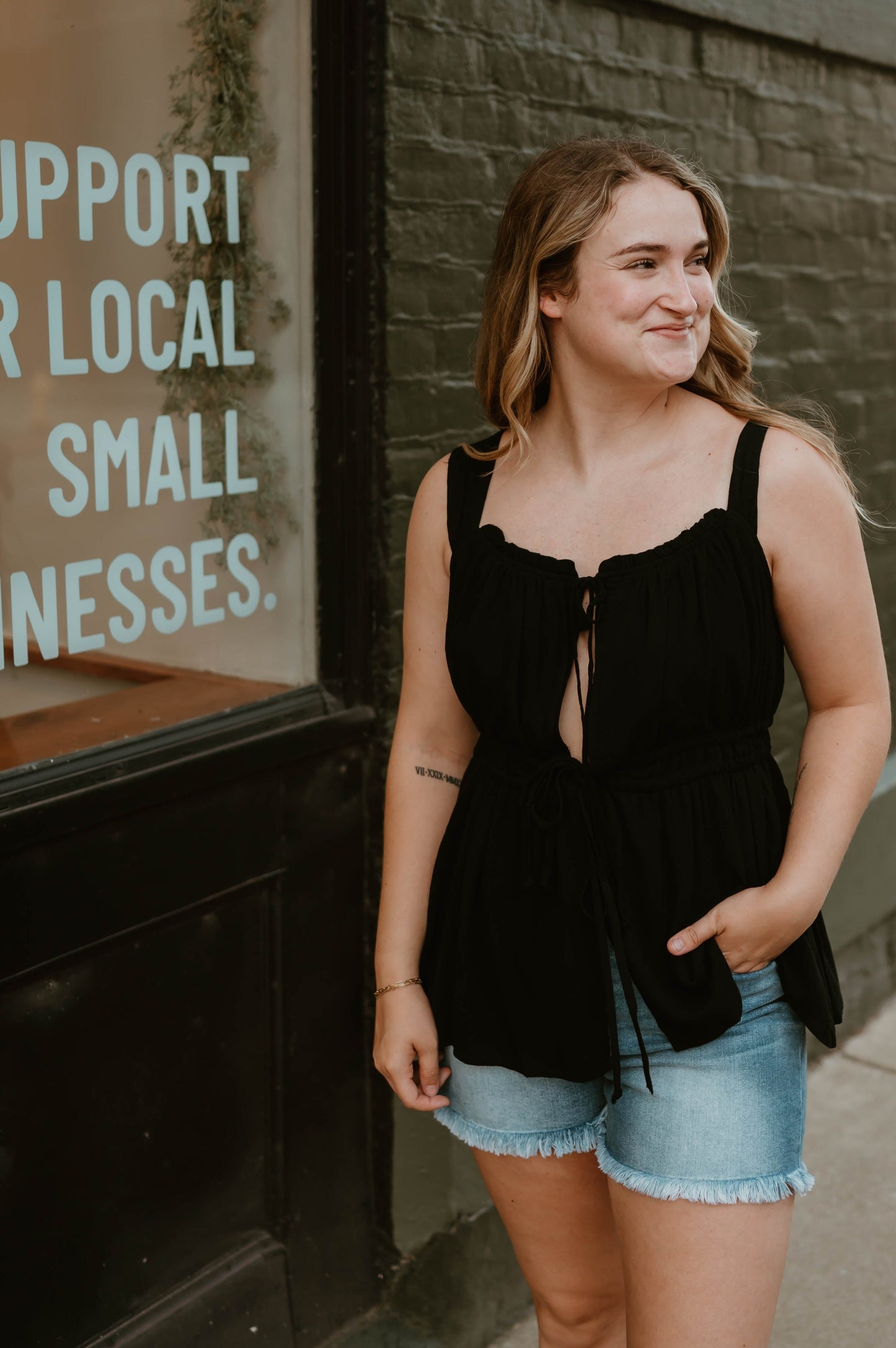 BLACK TIERED FRONT TIE TANK