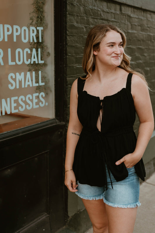 BLACK TIERED FRONT TIE TANK