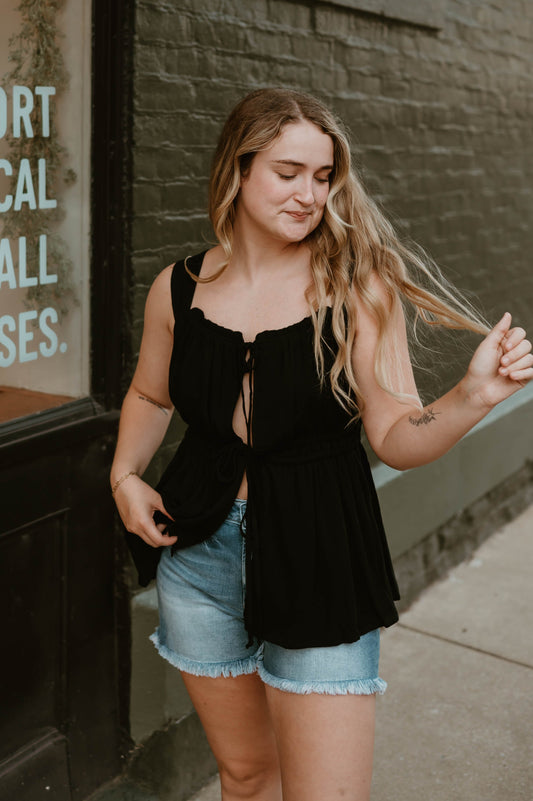 BLACK TIERED FRONT TIE TANK