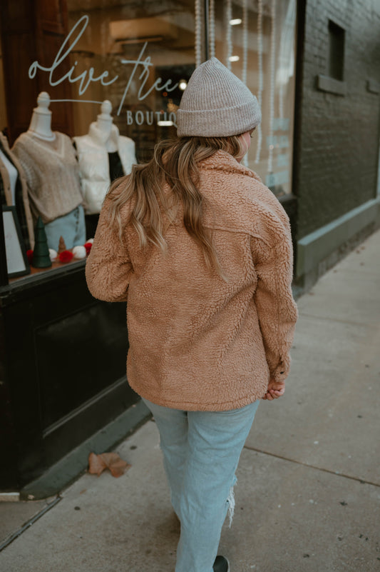 TAUPE TEDDY BUTTON UP JACKET