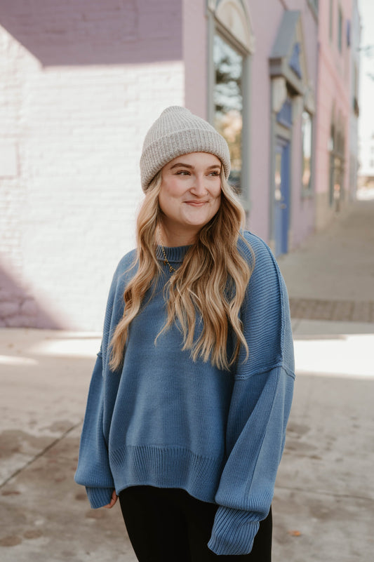 BLUE DROP SHOULDER SWEATER