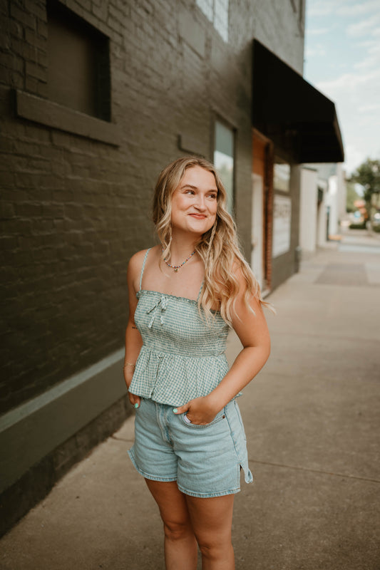 GINGHAM RUFFLE TANK TOP