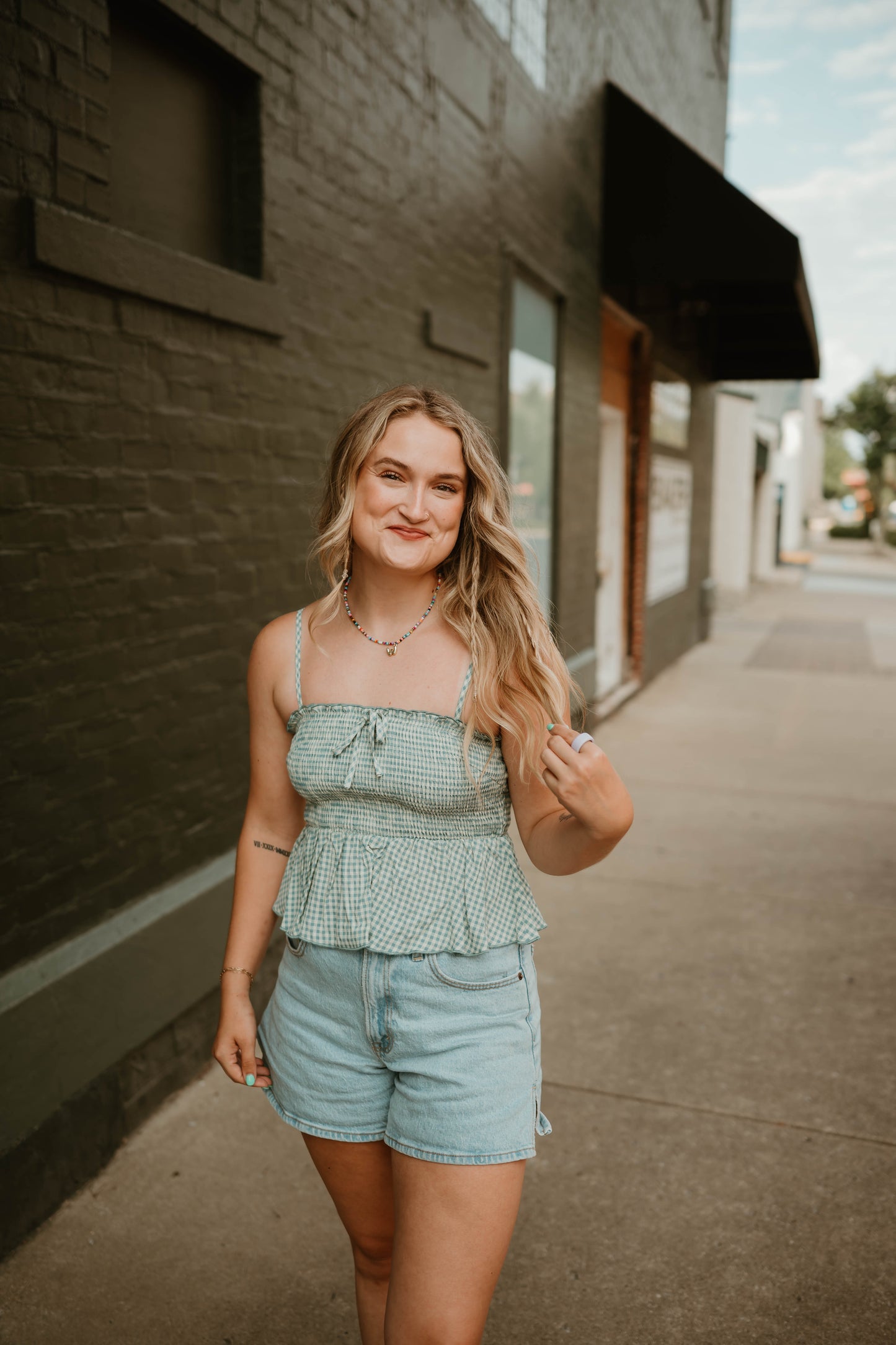 GINGHAM RUFFLE TANK TOP