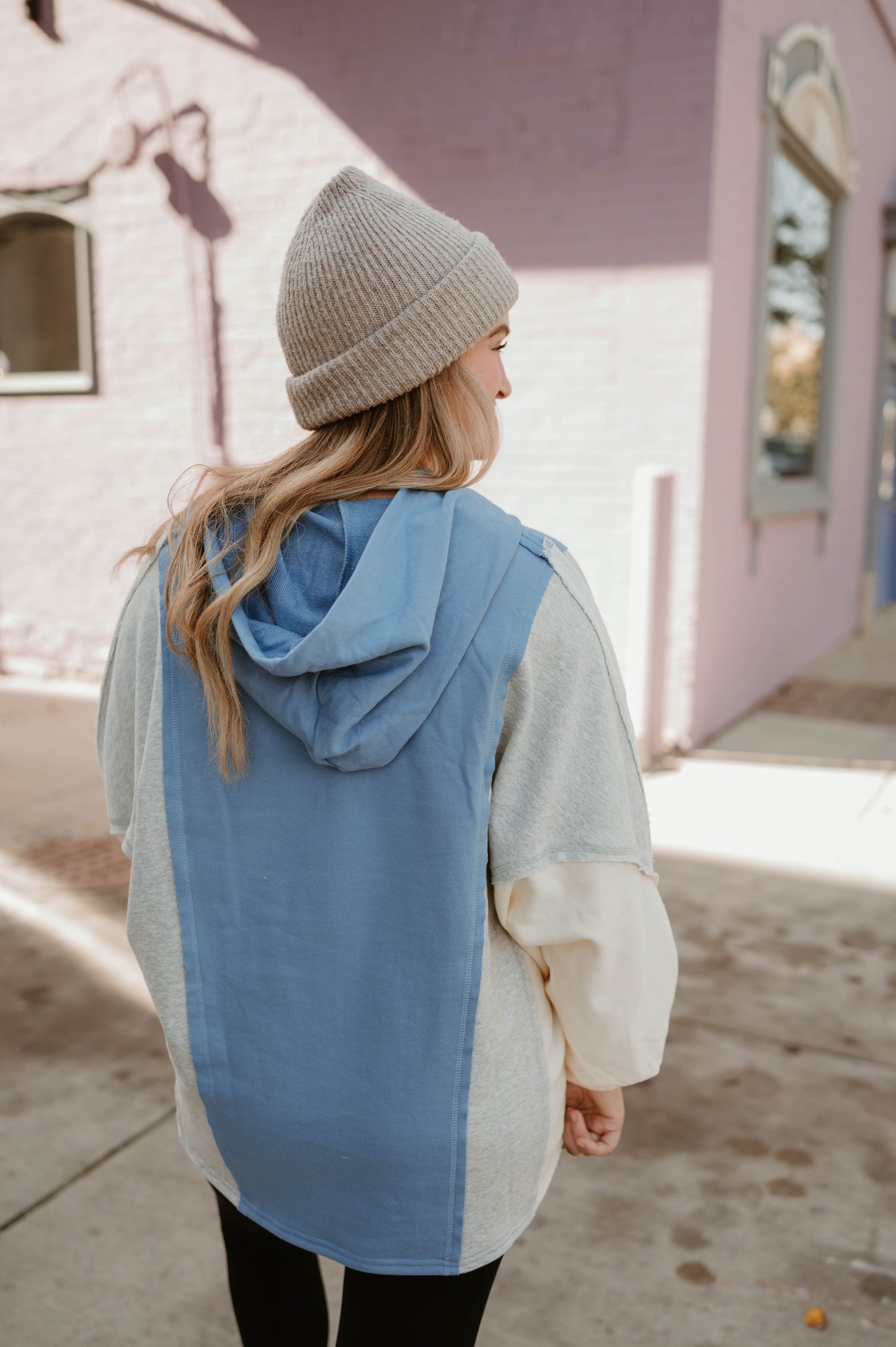 BLUE + GRAY COLOR BLOCK PULLOVER