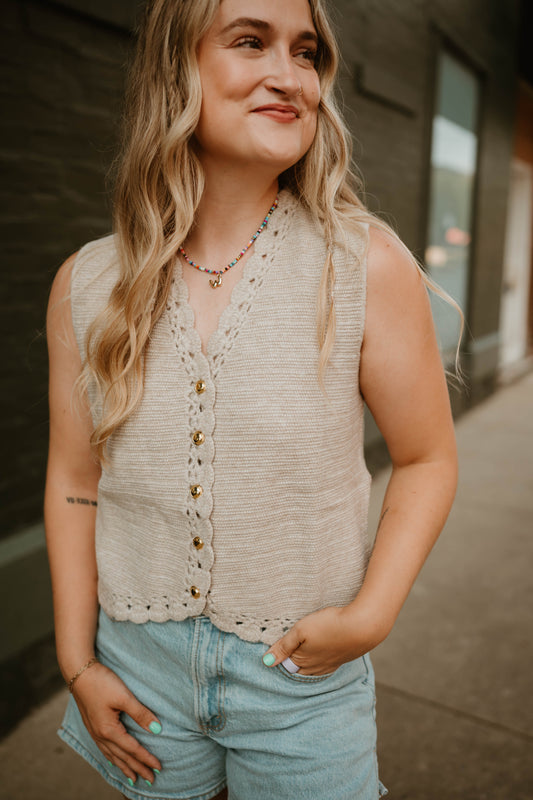 CROCHET TRIM SWEATER VEST