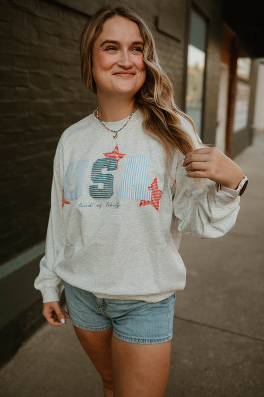 USA QUILTED CREW NECK PULLOVER