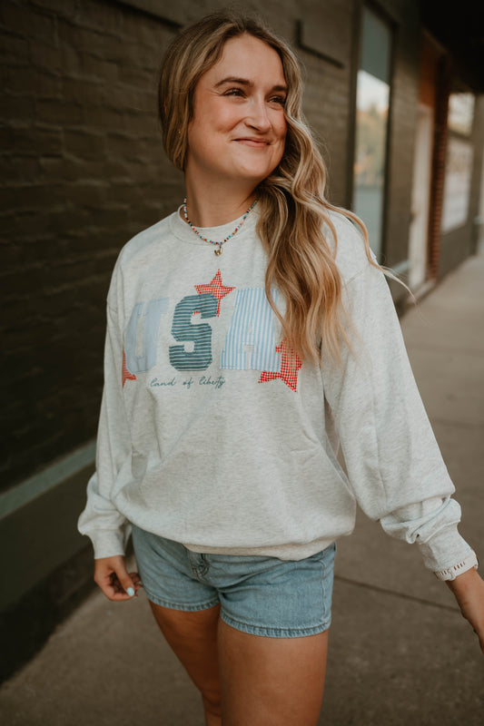 USA QUILTED CREW NECK PULLOVER