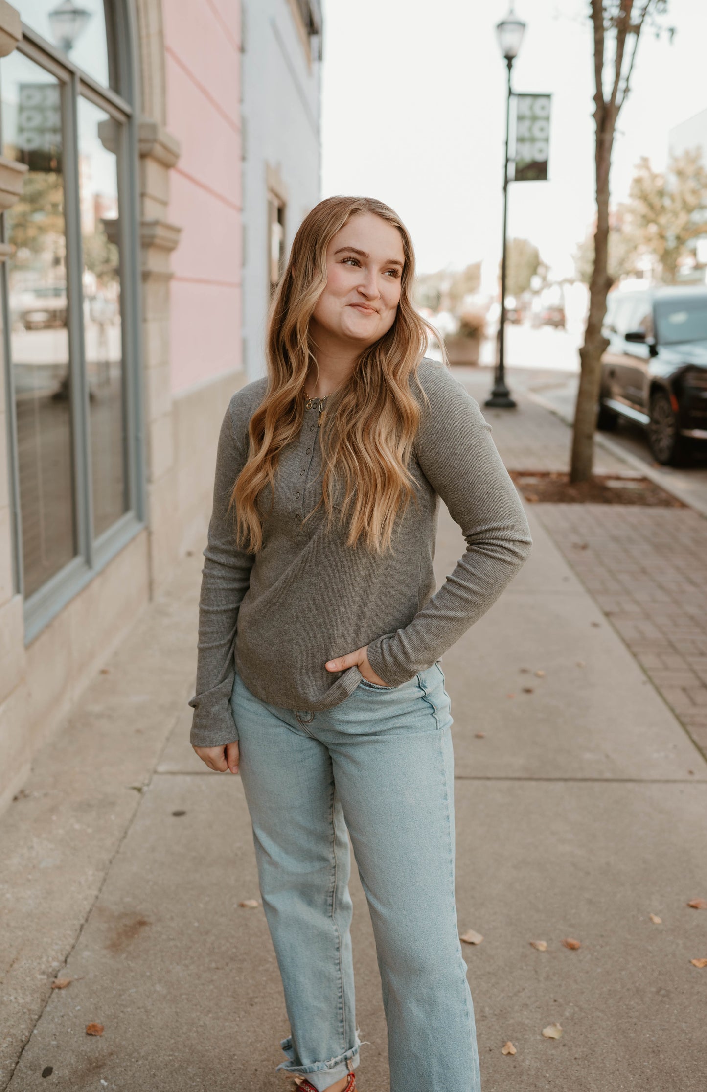 GRAY HENLEY LONG SLEEVE