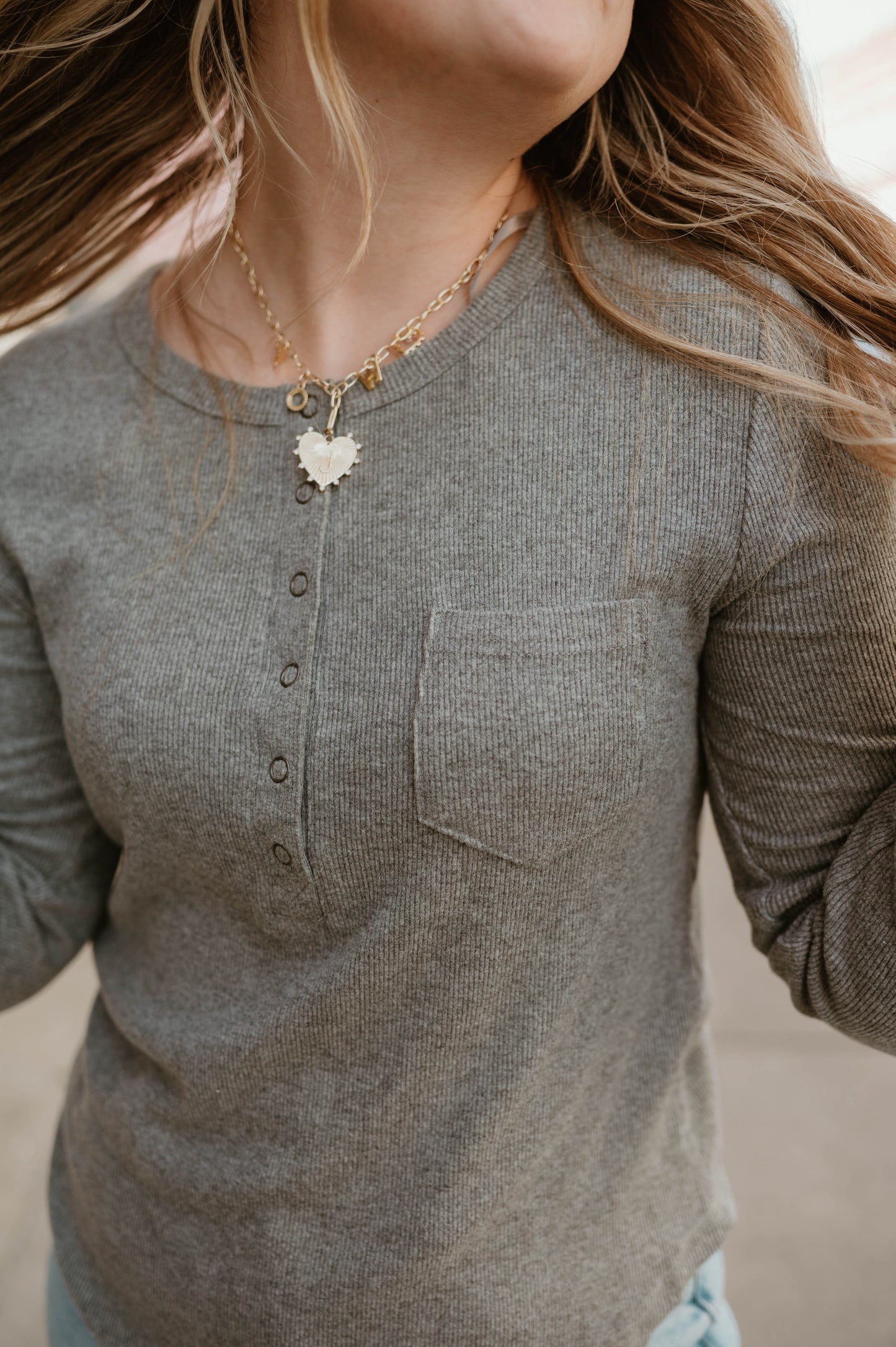 GRAY HENLEY LONG SLEEVE