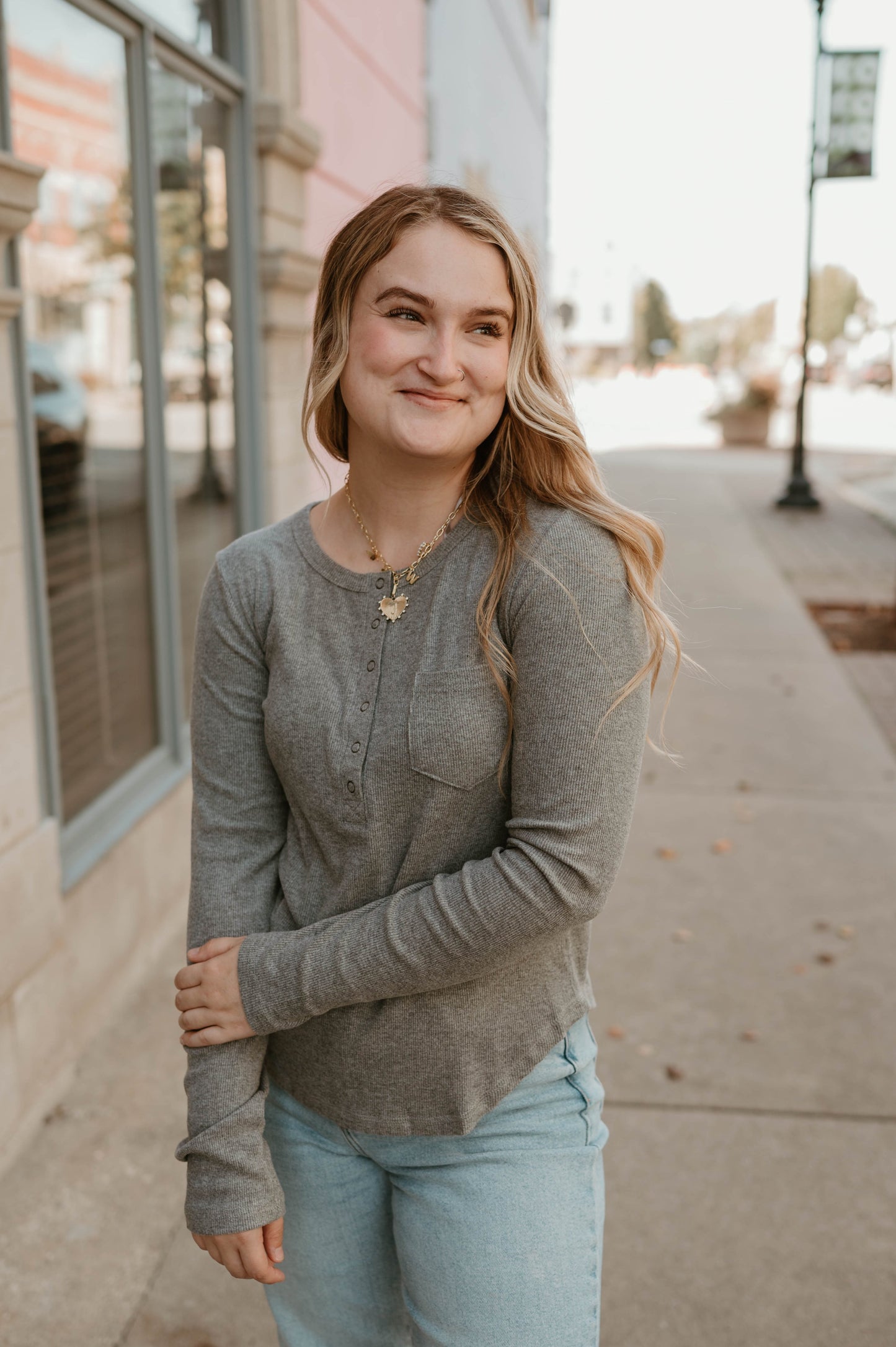 GRAY HENLEY LONG SLEEVE