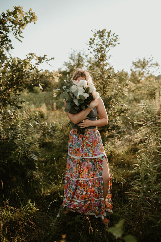 FLORAL LACE TIERED MAXI SKIRT
