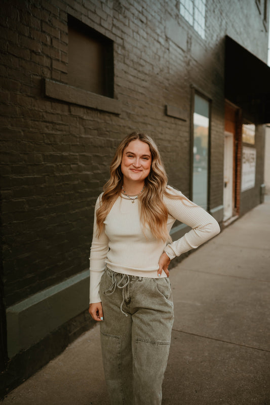 CONTRAST STITCH RIBBED LONG SLEEVE