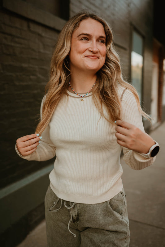 CONTRAST STITCH RIBBED LONG SLEEVE