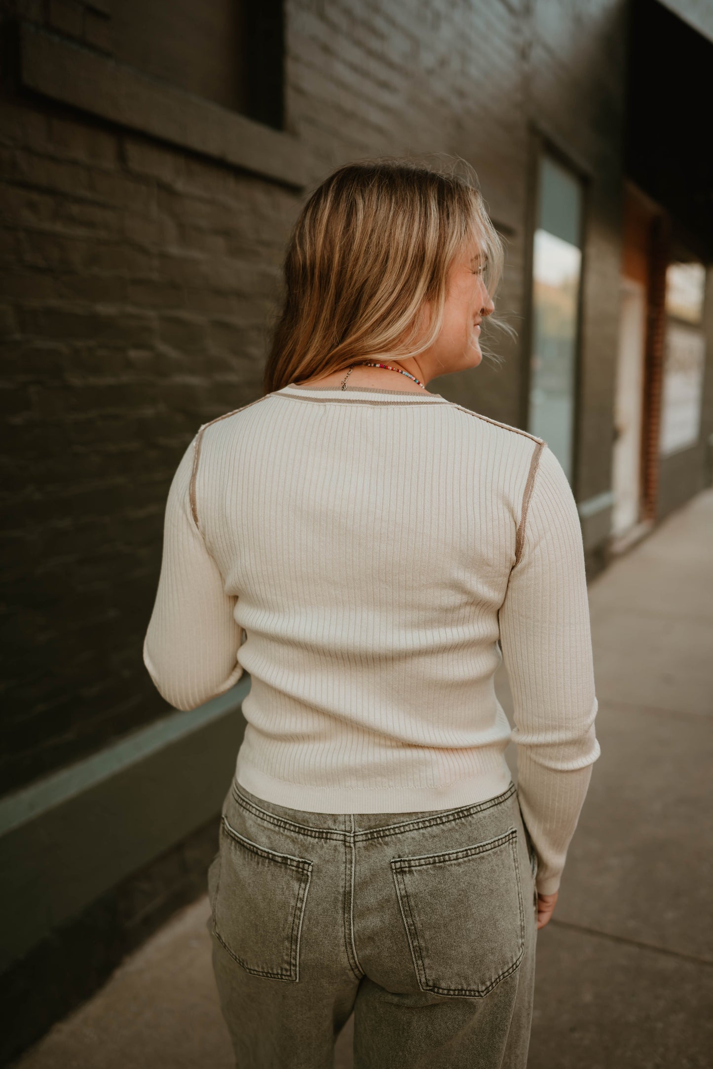 CONTRAST STITCH RIBBED LONG SLEEVE