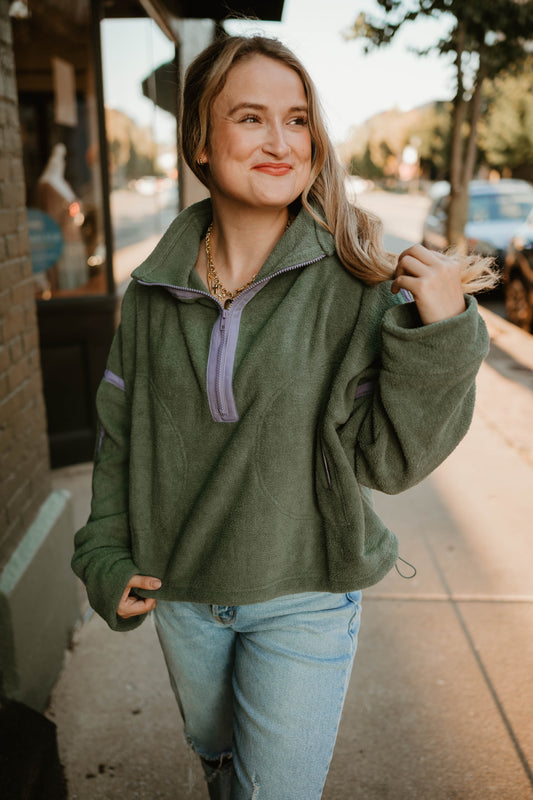 GREEN + LAVENDER TRIM HALF ZIP