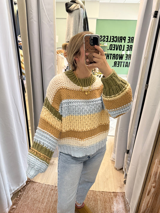 BLUE + GREEN MULTI KNIT SWEATER