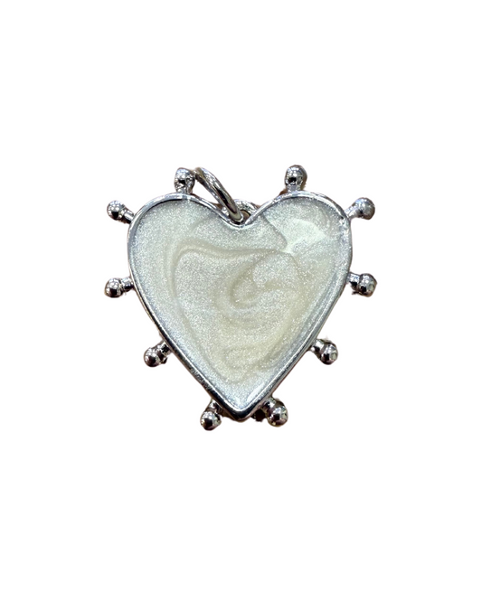 SILVER OPAL EDGE HEART CHARM